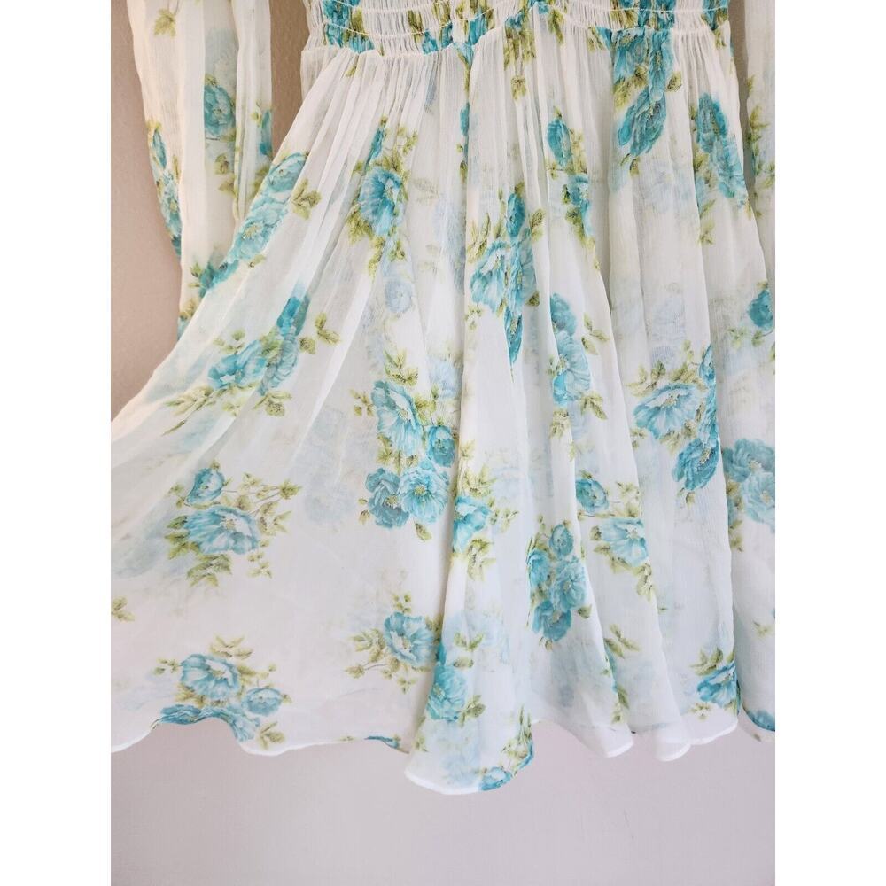 Zimmermann Smocked Silk Floral Mini Dress Size 0 (US 4) Long Sleeve FC411 - Picture 6 of 13